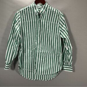 J Crew Womrn’s Green Striped Popover Shirt